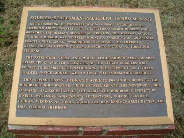 SOLDIER-STATESMAN PRESIDENT JAMES MONROE MEMORIAL PLAQUE