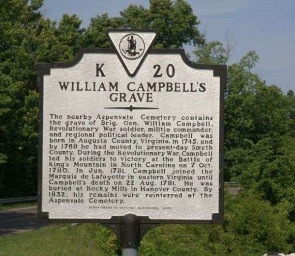 WILLIAM CAMPBELL’S GRAVE REVOLUTIONARY COMMANDER MEMORIAL MARKER