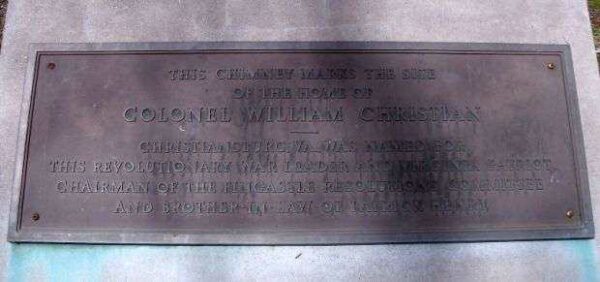 COLONEL WILLIAM CHRISTIAN REVOLUTIONARY MEMORIAL PLAQUE