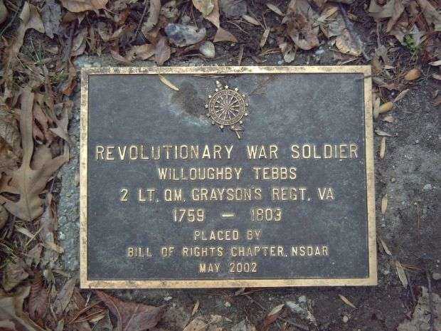 2 LT. WILLOUGHBY TEBBS REVOLUTIONARY WAR SOLDIER MEMORIAL PLAQUE