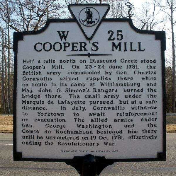 COOPER’S MILL REVOLUTIONARY WAR MEMORIAL MARKER