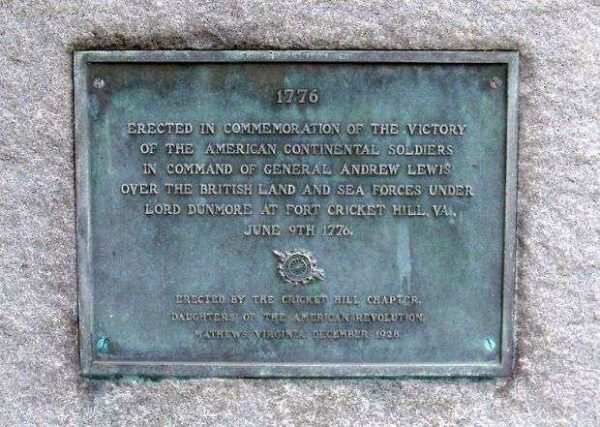 FORT CRICKET HILL REVOLUTIONARY WAR MEMORIAL PLAQUE