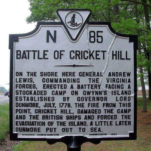 BATTLE OF CRICKET HILL REVOLUTIONARY WAR MEMORIAL MARKER