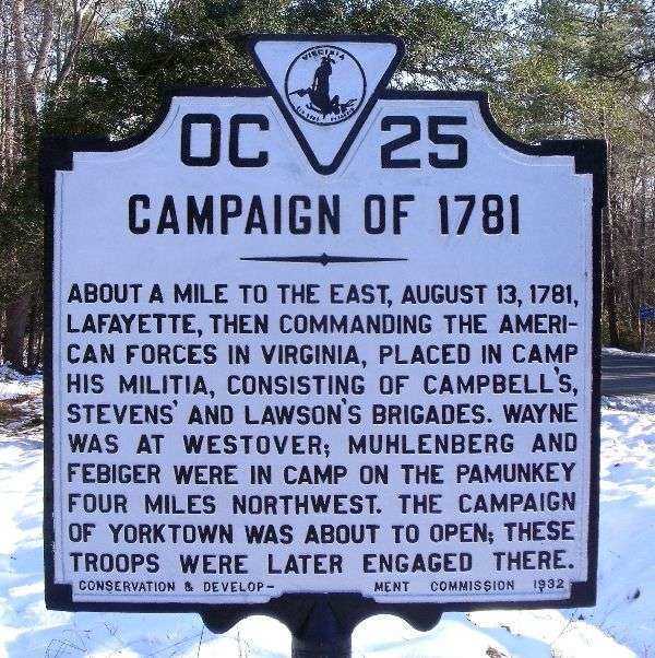 CAMPAIGN OF 1781 REVOLUTIONARY MEMORIAL MARKER