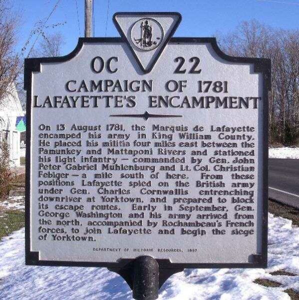 CAMPAIGN OF 1781 LAFAYETTE’S ENCAMPMENT MEMORIAL MARKER