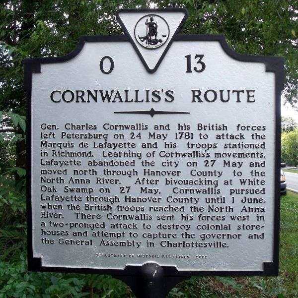 CORNWALLIS’S ROUTE REVOLUTIONARY WAR MEMORIAL MARKER