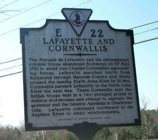 LAFAYETTE AND CORNWALLIS REVOLUTIONARY WAR MEMORIAL MARKER