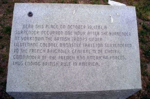 COLONEL BANASTRE TARLETON SURRENDERED WAR MEMORIAL