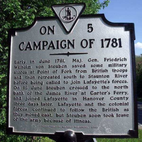 CAMPAIGN OF 1781 REVOLUTIONARY MEMORIAL MARKER