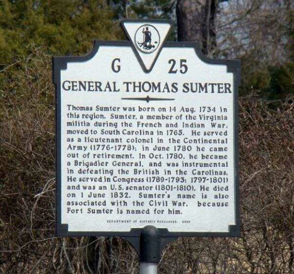 GENERAL THOMAS SUMTER REVOLUTIONARY WAR MEMORIAL MARKER