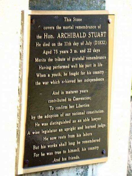THE HON. ARCHIBALD STUART REVOLUTIONARY SOLDIER MEMORIAL PLAQUE