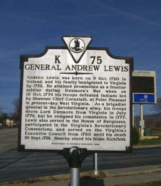 GENERAL ANDREW LEWIS REVOLUTIONARY COMMANDER MEMORIAL MARKER