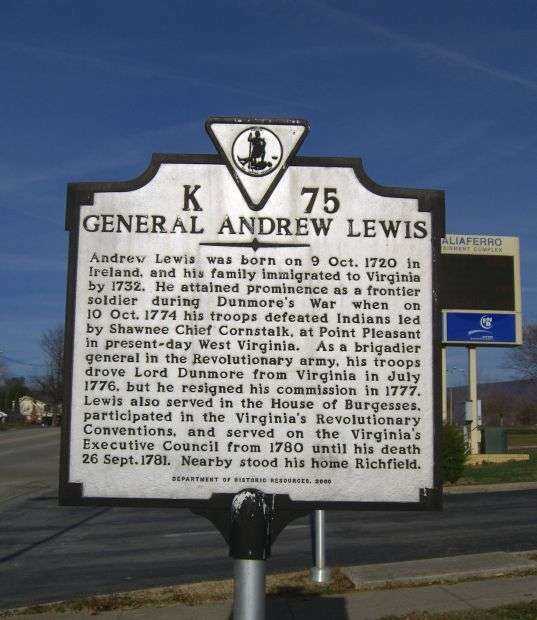 GENERAL ANDREW LEWIS REVOLUTIONARY COMMANDER MEMORIAL MARKER