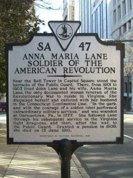 ANNA MARIE LANE SOLDIER OF THE AMERICAN REVOLUTION MEMORIAL MARKER