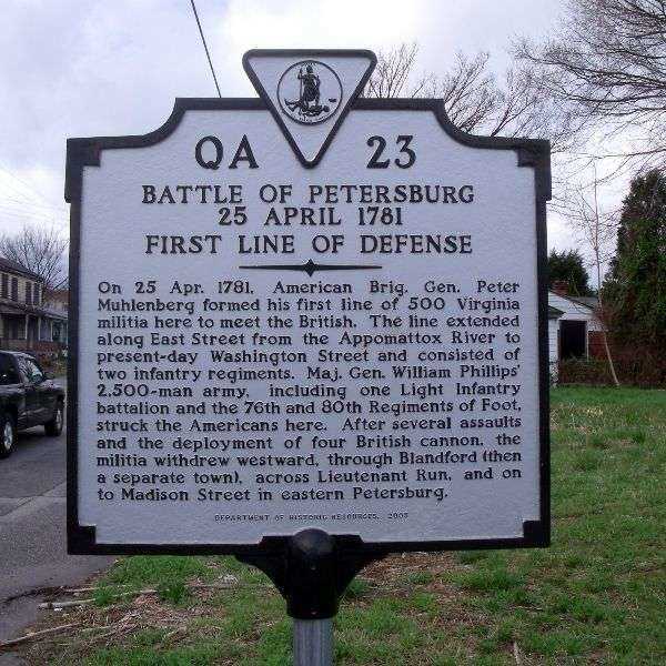 BATTLE OF PETERSBURG REVOLUTIONARY WAR MEMORIAL MARKER VI