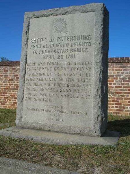 BATTLE OF PETERSBURG REVOLUTIONARY WAR MEMORIAL