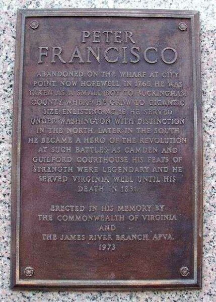 PETER FRANCISCO REVOLUTIONARY SOLDIER MEMORIAL PLAQUE