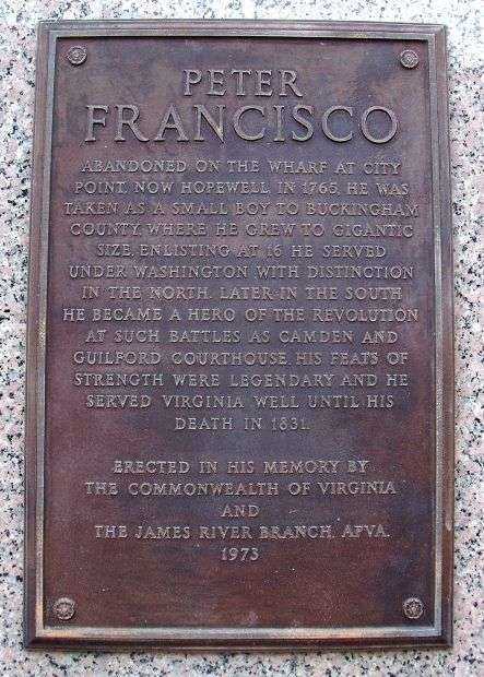 PETER FRANCISCO REVOLUTIONARY SOLDIER MEMORIAL PLAQUE