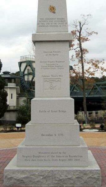 DAR BATTLE OF GREAT BRIDGE MONUMENT CLOSEUP