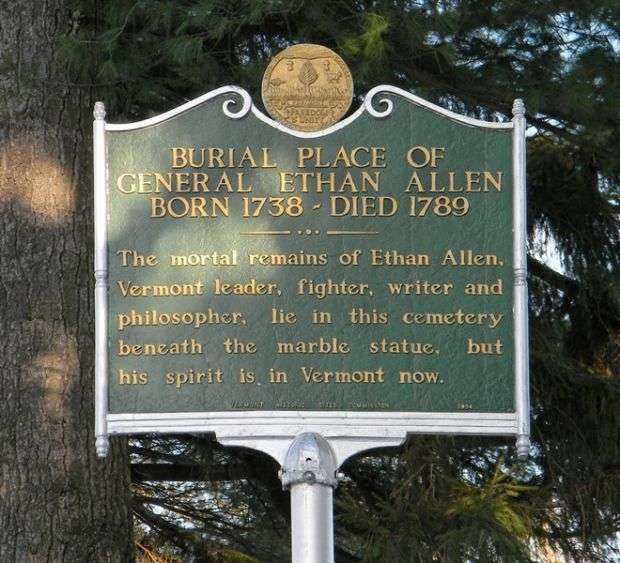 BURIAL PLACE OF GENERAL ETHAN ALLEN MEMORIAL MARKER
