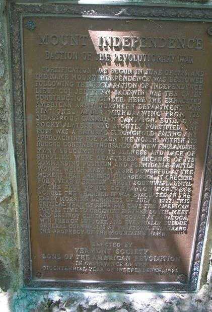 MOUNT INDEPENDENCE REVOLUTIONARY WAR MEMORIAL