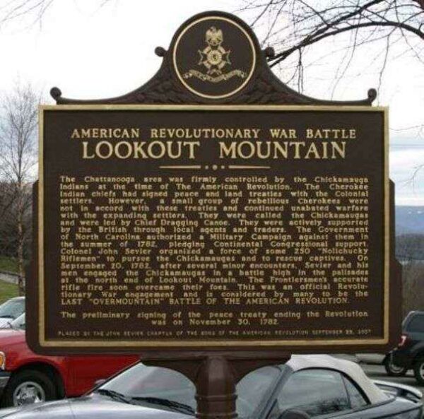 AMERICAN REVOLUTIONARY WAR BATTLE LOOKOUT MOUNTAIN MEMORIAL MARKER