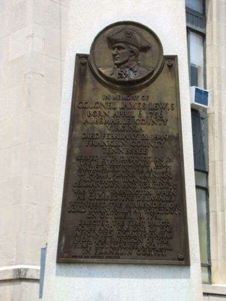 COLONEL JAMES LEWIS REVOLUTIONARY SOLDIER MEMORIAL PLAQUE