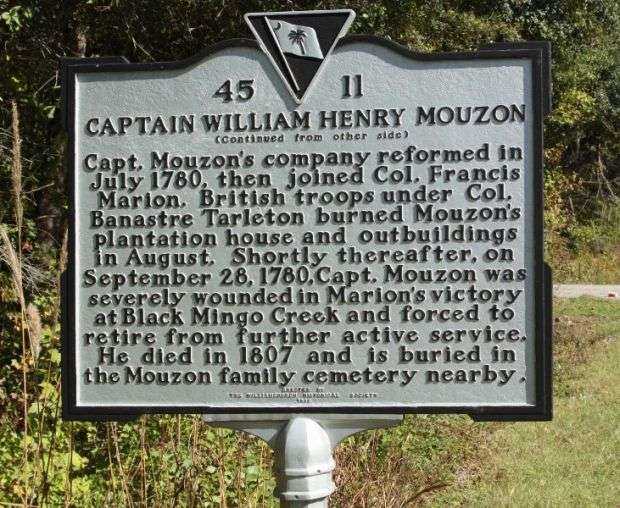 CAPTAIN WILLIAM HENRY MOUZON REVOLUTIONARY MEMORIAL MARKER BACK