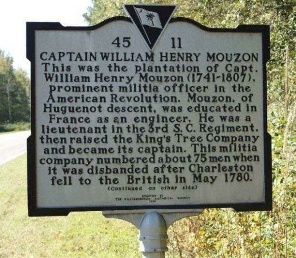 CAPTAIN WILLIAM HENRY MOUZON REVOLUTIONARY MEMORIAL MARKER FRONT