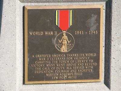 VETERANS PLAZA WORLD WAR II MEMORIAL PLAQUE