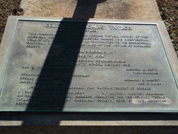 COLONEL THOMAS TAYLOR MEMORIAL PLAQUE