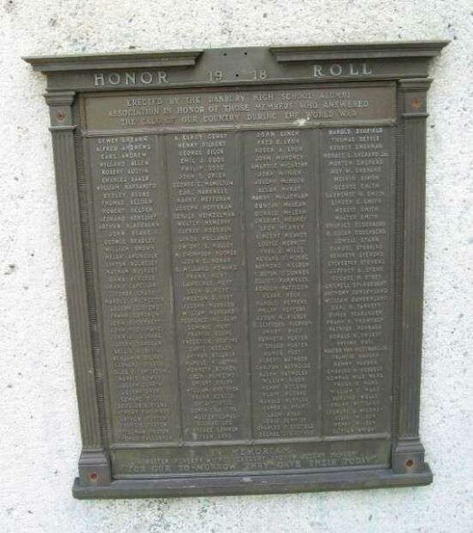 DANBURY HIGH SCHOOL ALUMNI WORLD WAR MEMORIAL PLAQUE