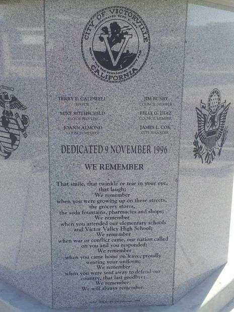 VICTORVILLE VETERANS WAR MEMORIAL DEDICATION PANEL