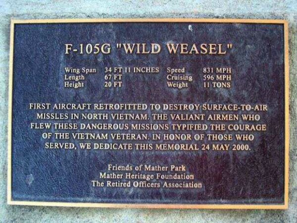 F-105G “WILD WEASEL” MEMORIAL AIRCRAFT PLAQUE