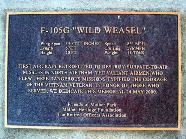 F-105G “WILD WEASEL” MEMORIAL AIRCRAFT PLAQUE
