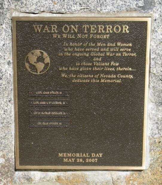 NEVADA COUNTY WAR AND VETERANS WAR ON TERROR MEMORIAL PLAQUE