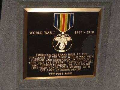 VETERANS PLAZA WORLD WAR I MEMORIAL PLAQUE