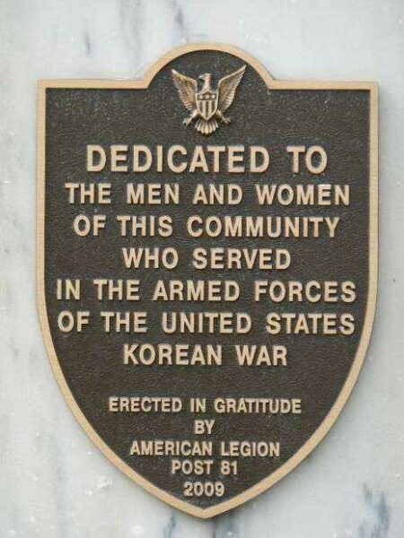 GONZALES VETERANS KOREAN WAR MEMORIAL PLAQUE