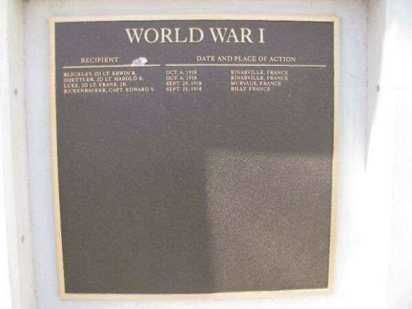 EDWARDS AFB MEDAL OF HONOR WORLD WAR I MEMORIAL PLAQUE