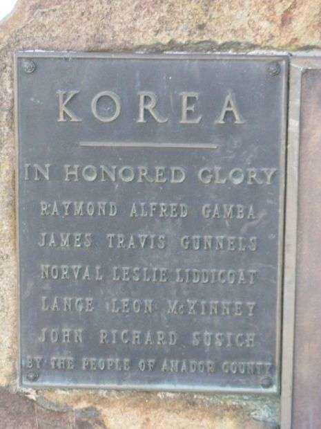 AMADOR COUNTY WAR MEMORIAL KOREAN WAR PLAQUE