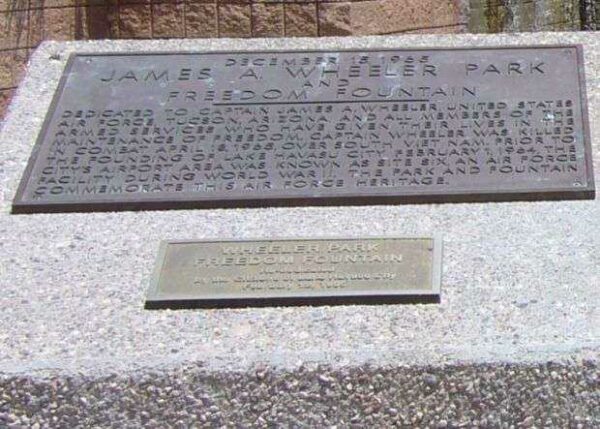 JAMES A. WHEELER PARK AND FREEDOM FOUNTAIN MEMORIAL PLAQUE