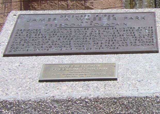 JAMES A. WHEELER PARK AND FREEDOM FOUNTAIN MEMORIAL PLAQUE