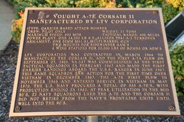 VOUGHT A-7E CORSAIR II MEMORIAL AIRCRAFT PLAQUE