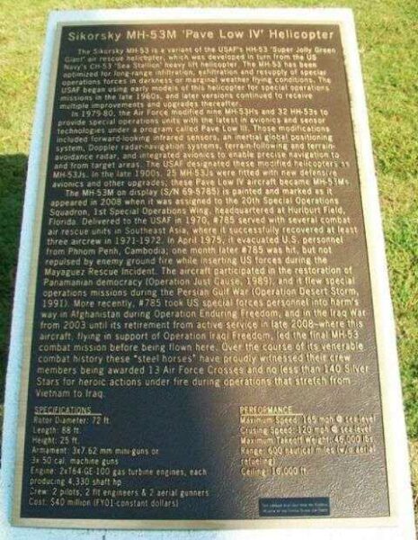 SIKORSKY MH-53M “PAVE LOW IV” HELICOPTER MEMORIAL PLAQUE