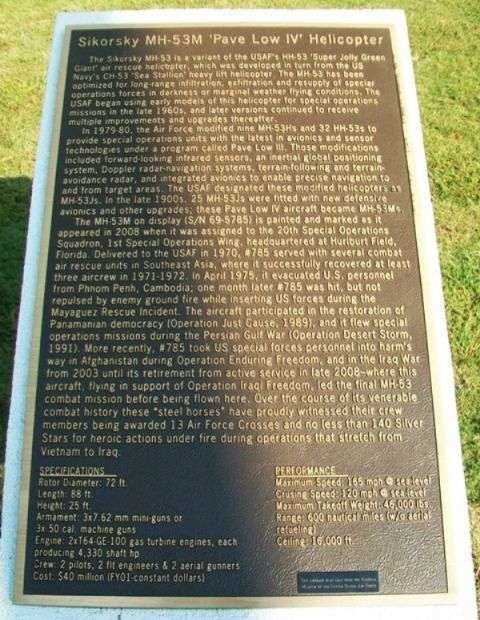 SIKORSKY MH-53M “PAVE LOW IV” HELICOPTER MEMORIAL PLAQUE