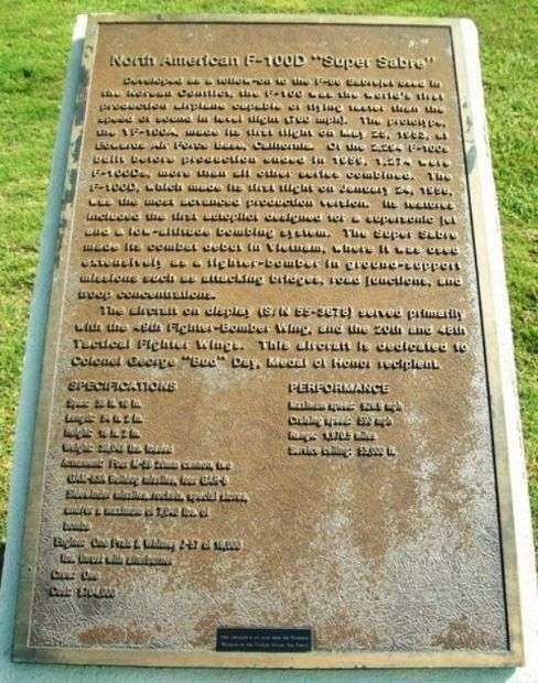 NORTH AMERICAN F-100D “SUPER SABRE” MEMORIAL AIRCRAFT PLAQUE