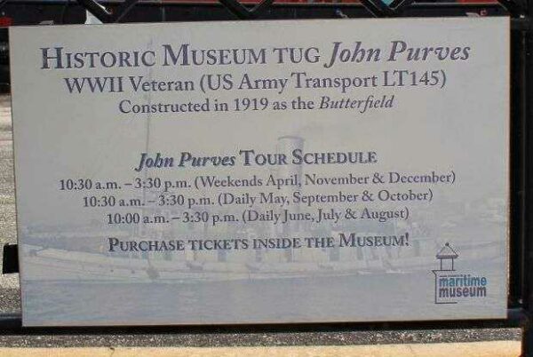 HISTORIC MUSEUM TUG JOHN PURVES WWII VETERAN PLAQUE