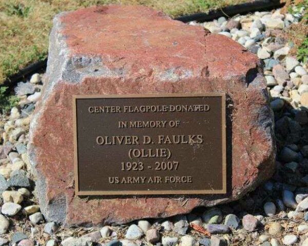 OLIVER D. FAULKS MEMORIAL FLAGPOLE PLAQUE