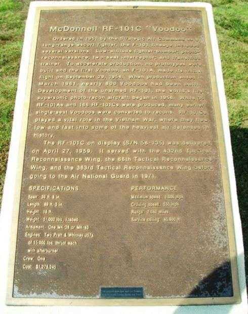 MCDONNELL RF-101C “VOODOO” MEMORIAL AIRCRAFT PLAQUE