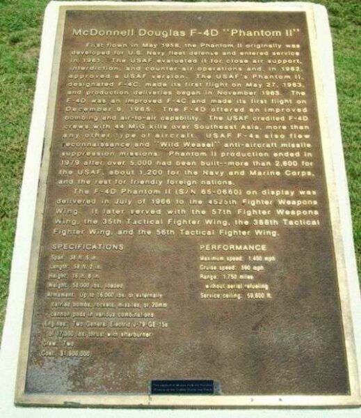 MCDONNELL DOUGLAS F-4D “PHANTOM II” MEMORIAL AIRCRAFT PLAQUE